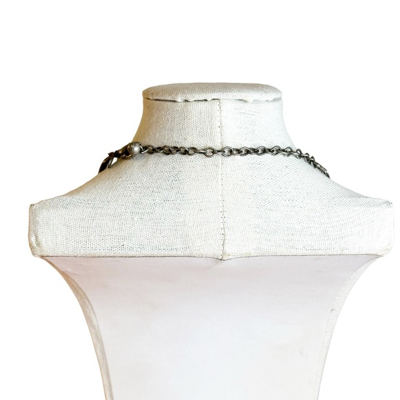 Chico's AB Rhinestone Pewter Rectangle Chain Link Statement Necklace - Picture 6 of 7